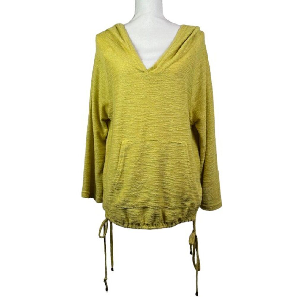 Aruba‎ Blue Hooded Top Drawstrings Pockets Chartreuse Green Yellow Poncho Medium